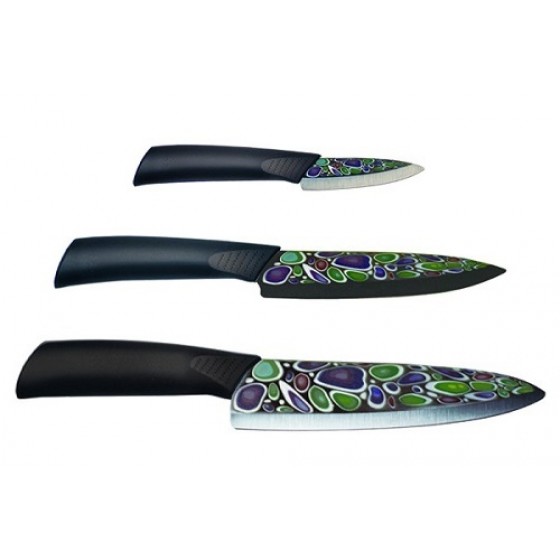 Набор ножей IMARI WHITE BLACK (3 ножа) на деревянной подставке 