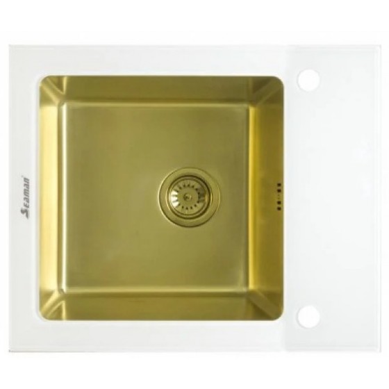 Мойка Seaman Eco Glass SMG-610W Gold (PVD), вентиль-автомат, золото и белое стекло